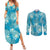 Hawaii Couples Matching Summer Maxi Dress and Long Sleeve Button Shirt Teal Polynesian Monstera Patterns - Polynesian Pride