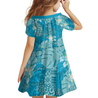 Hawaii Family Matching Long Sleeve Bodycon Dress and Hawaiian Shirt Teal Polynesian Monstera Patterns - Polynesian Pride
