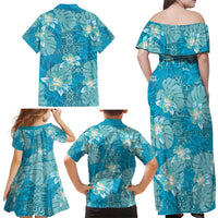 Hawaii Family Matching Off Shoulder Maxi Dress and Hawaiian Shirt Teal Polynesian Monstera Patterns - Polynesian Pride