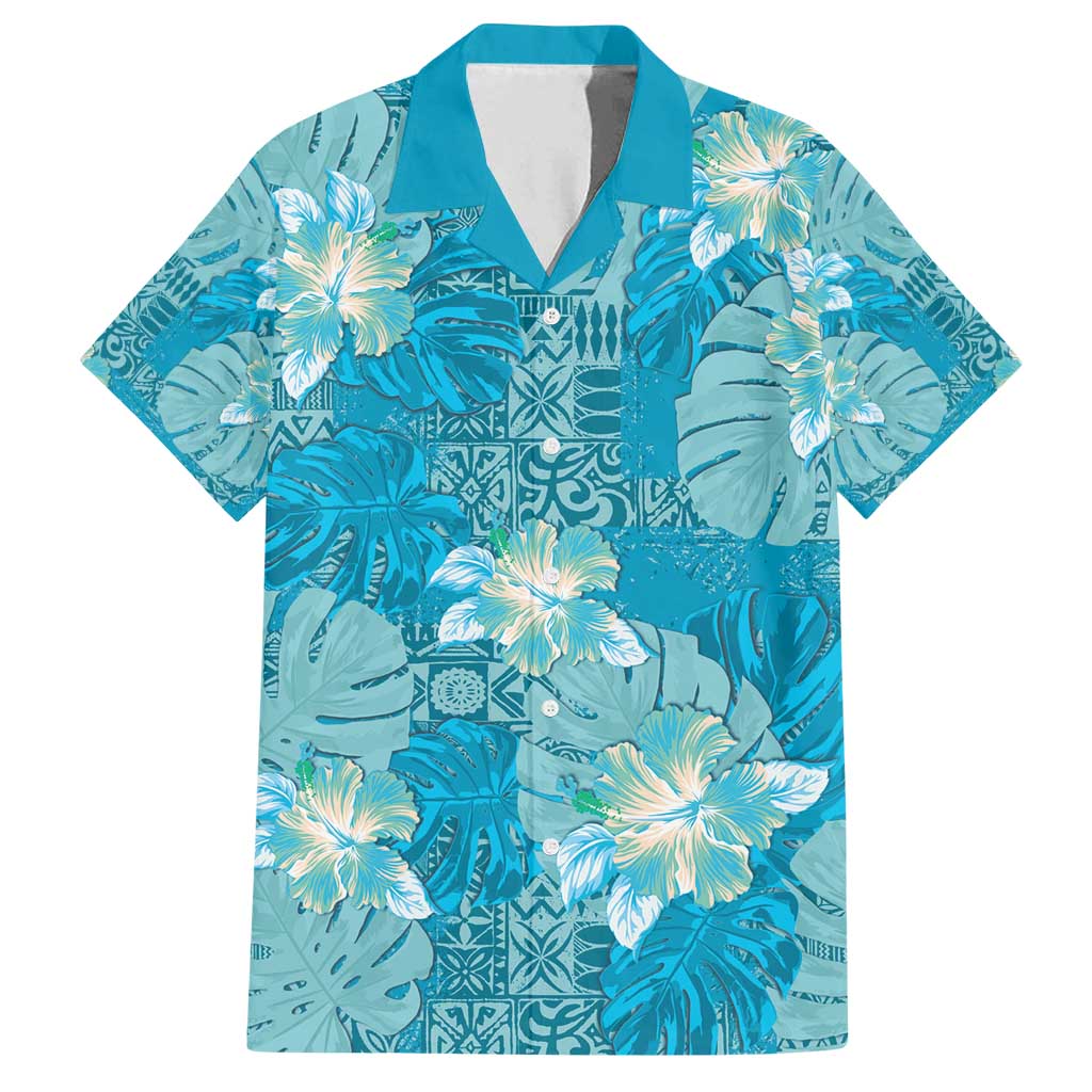 Hawaii Family Matching Off Shoulder Maxi Dress and Hawaiian Shirt Teal Polynesian Monstera Patterns - Polynesian Pride