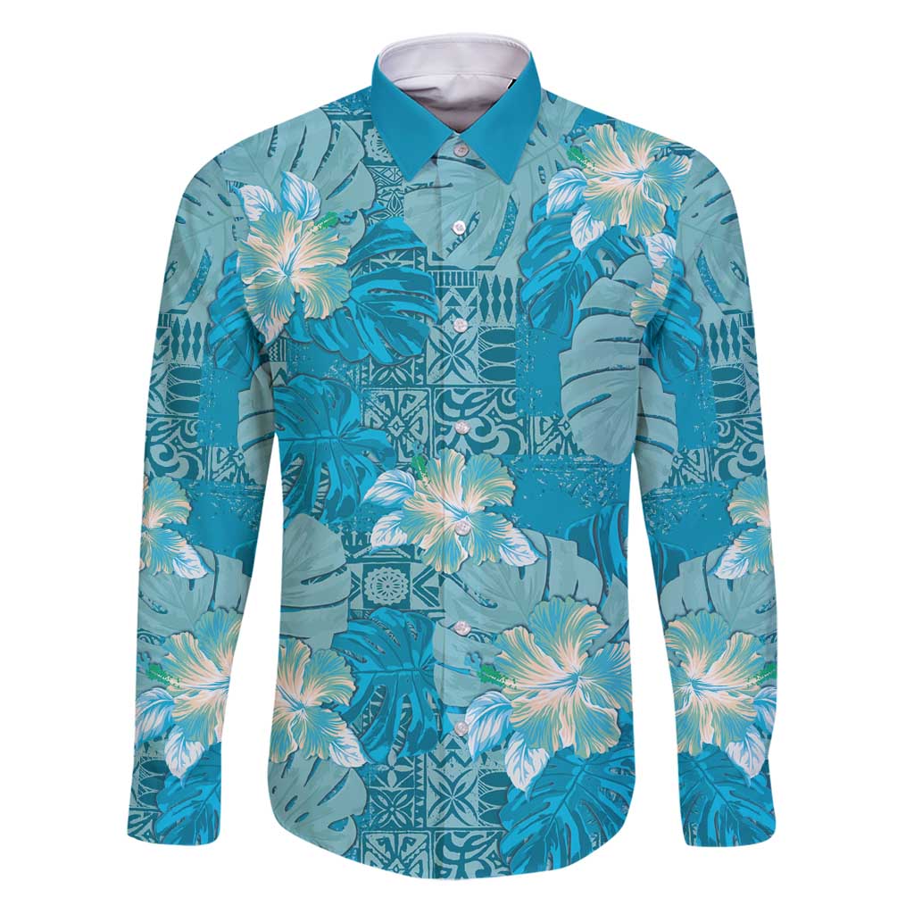 Hawaii Family Matching Puletasi and Hawaiian Shirt Teal Polynesian Monstera Patterns - Polynesian Pride