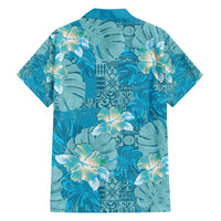 Hawaii Family Matching Short Sleeve Bodycon Dress and Hawaiian Shirt Teal Polynesian Monstera Patterns - Polynesian Pride