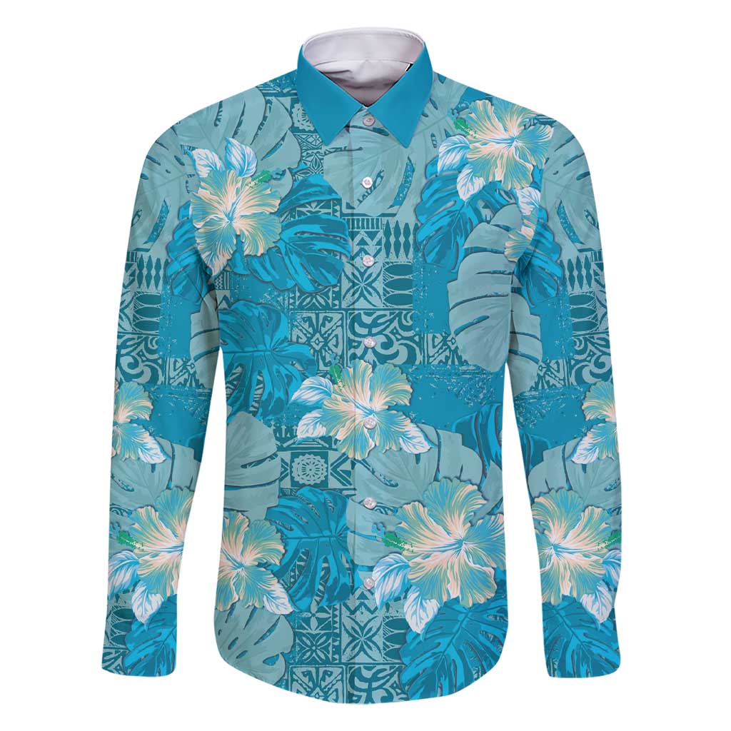 Hawaii Family Matching Short Sleeve Bodycon Dress and Hawaiian Shirt Teal Polynesian Monstera Patterns - Polynesian Pride