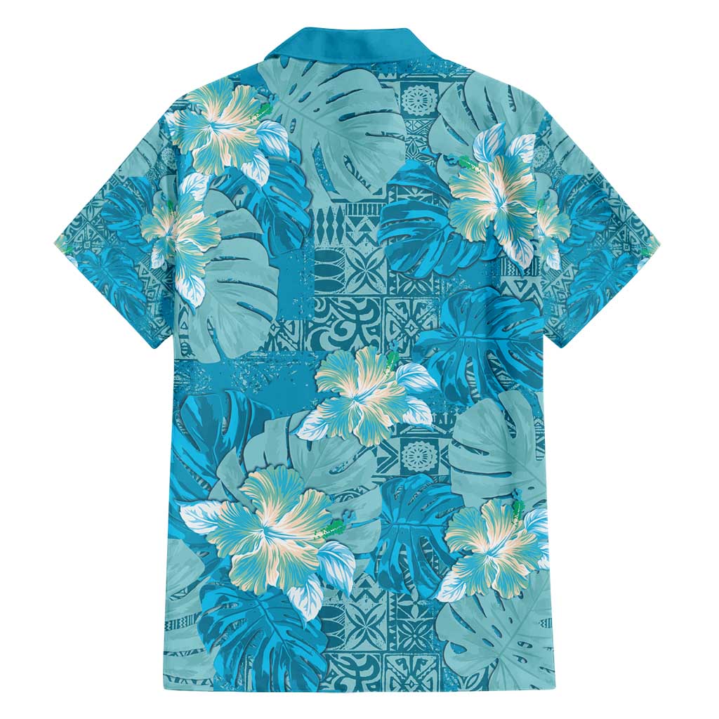 Hawaii Family Matching Summer Maxi Dress and Hawaiian Shirt Teal Polynesian Monstera Patterns - Polynesian Pride
