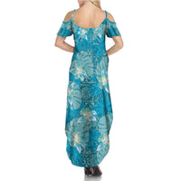 Hawaii Family Matching Summer Maxi Dress and Hawaiian Shirt Teal Polynesian Monstera Patterns - Polynesian Pride