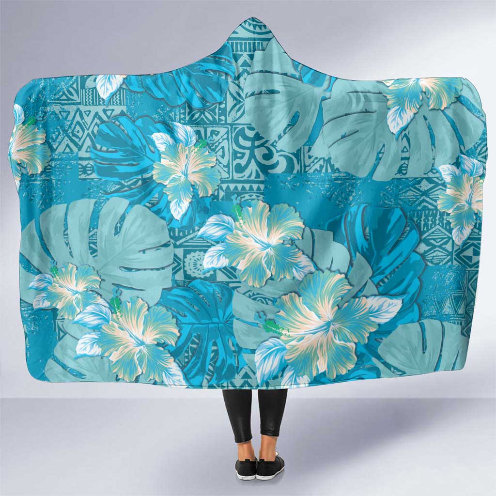 Hawaii Hooded Blanket Teal Polynesian Monstera Patterns DT05 One Size Teal - Polynesian Pride
