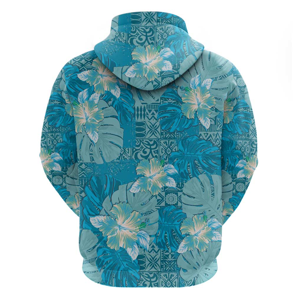 Hawaii Hoodie Teal Polynesian Monstera Patterns - Polynesian Pride