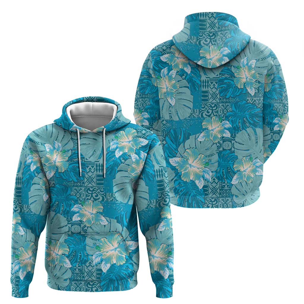 Hawaii Hoodie Teal Polynesian Monstera Patterns - Polynesian Pride