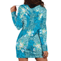 Hawaii Hoodie Dress Teal Polynesian Monstera Patterns - Polynesian Pride