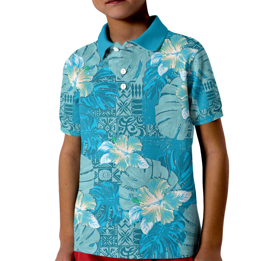 Hawaii Kid Polo Shirt Teal Polynesian Monstera Patterns DT05 Kid Teal - Polynesian Pride