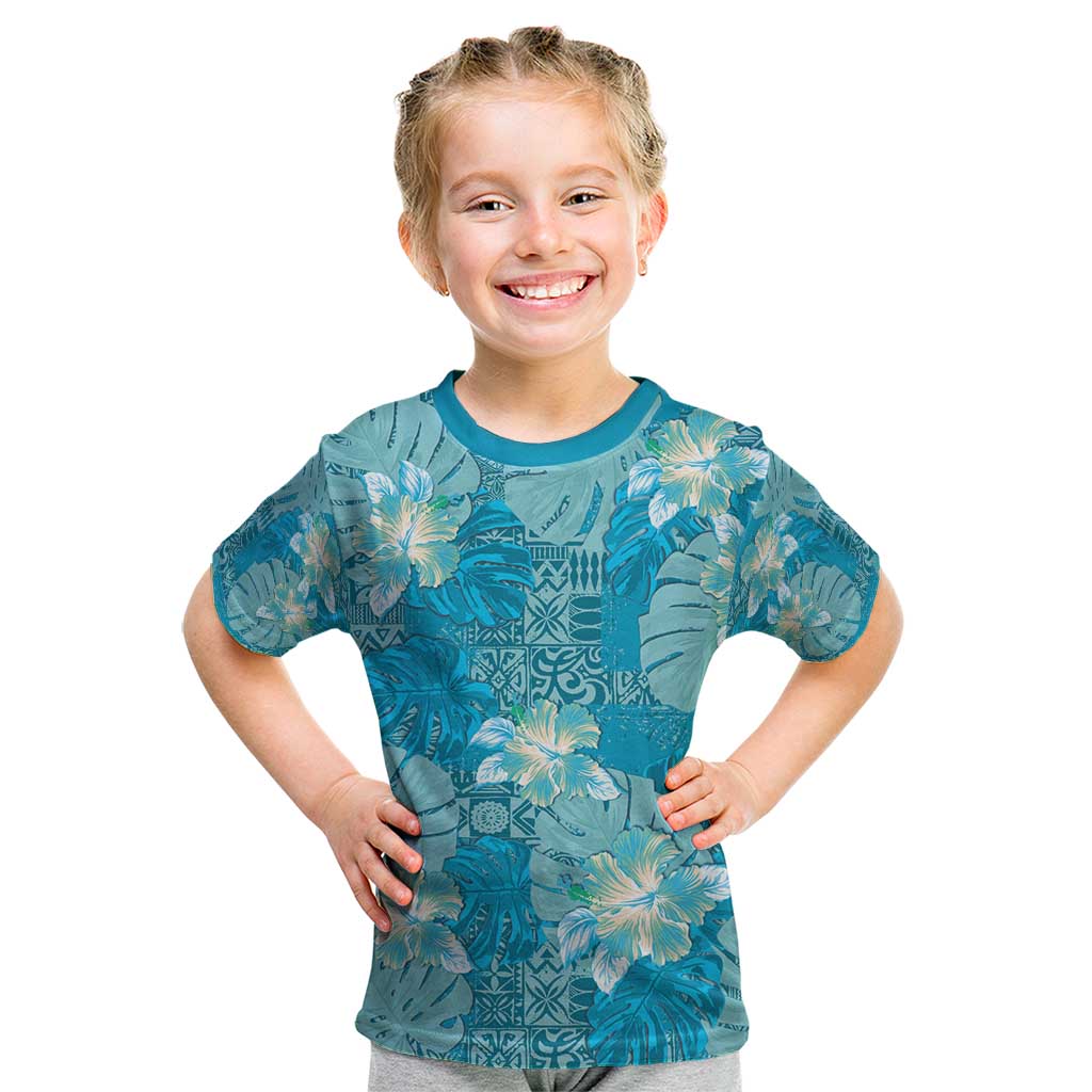 Hawaii Kid T Shirt Teal Polynesian Monstera Patterns DT05 Teal - Polynesian Pride