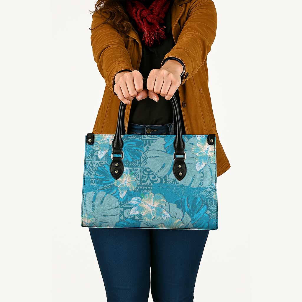 Hawaii Leather Bag Teal Polynesian Monstera Patterns - Polynesian Pride