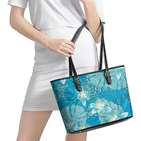 Hawaii Leather Tote Bag Teal Polynesian Monstera Patterns DT05 - Polynesian Pride