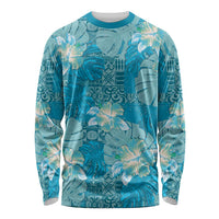 Hawaii Long Sleeve Shirt Teal Polynesian Monstera Patterns - Polynesian Pride