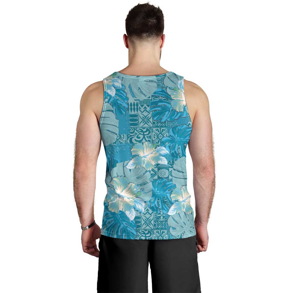 Hawaii Men Tank Top Teal Polynesian Monstera Patterns - Polynesian Pride