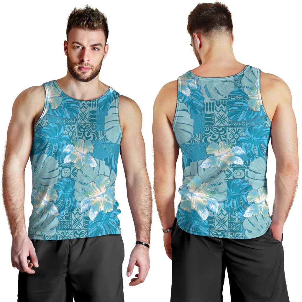 Hawaii Men Tank Top Teal Polynesian Monstera Patterns - Polynesian Pride