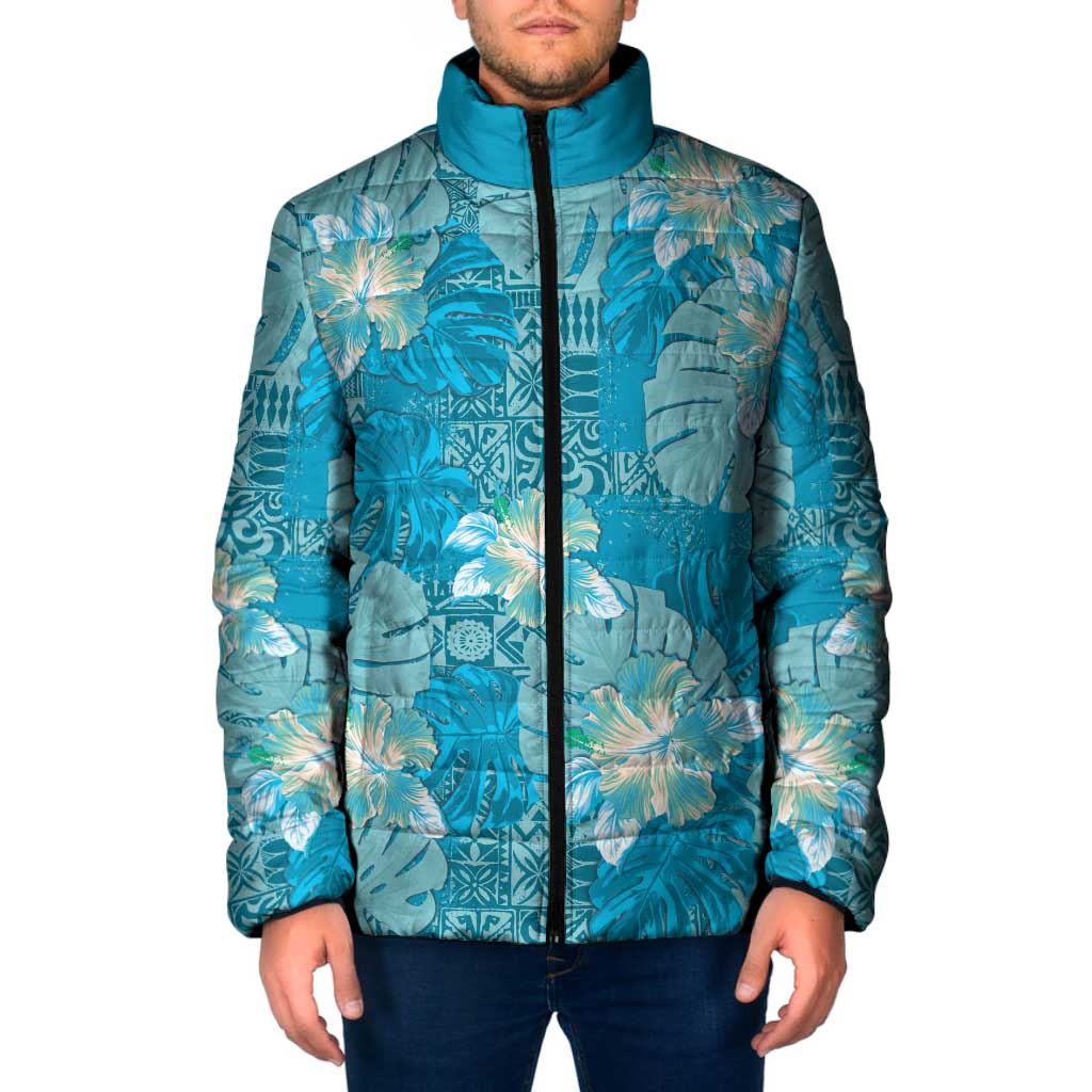 Hawaii Padded Jacket Teal Polynesian Monstera Patterns DT05 Men Teal - Polynesian Pride
