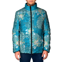 Hawaii Padded Jacket Teal Polynesian Monstera Patterns - Polynesian Pride