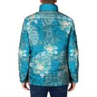 Hawaii Padded Jacket Teal Polynesian Monstera Patterns - Polynesian Pride