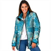 Hawaii Padded Jacket Teal Polynesian Monstera Patterns - Polynesian Pride