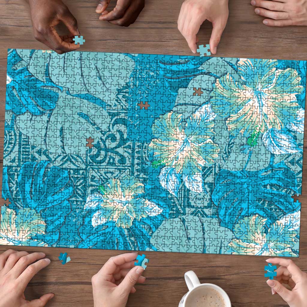 Hawaii Puzzle Teal Polynesian Monstera Patterns - Polynesian Pride