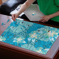 Hawaii Puzzle Teal Polynesian Monstera Patterns - Polynesian Pride