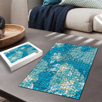 Hawaii Puzzle Teal Polynesian Monstera Patterns - Polynesian Pride