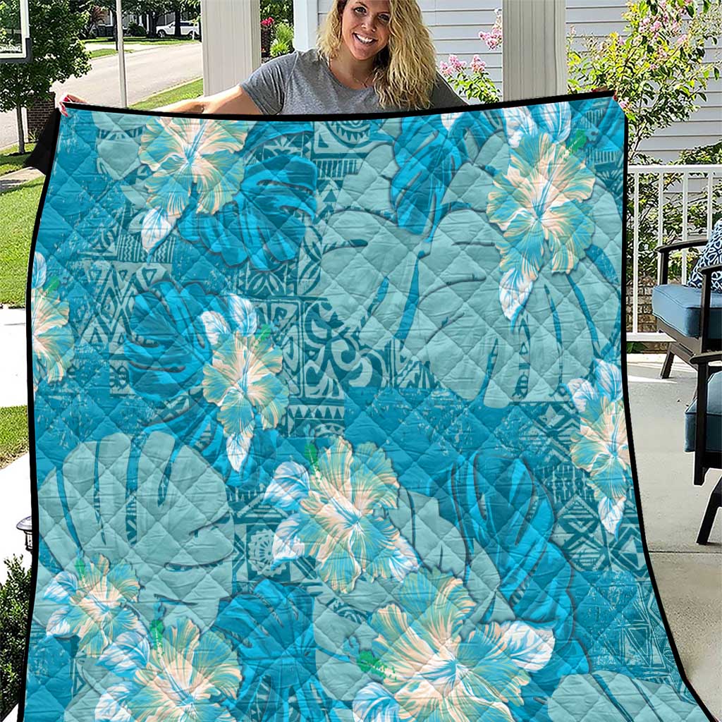 Hawaii Quilt Teal Polynesian Monstera Patterns - Polynesian Pride