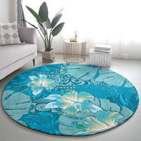 Hawaii Round Carpet Teal Polynesian Monstera Patterns - Polynesian Pride