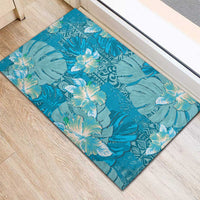 Hawaii Rubber Doormat Teal Polynesian Monstera Patterns - Polynesian Pride
