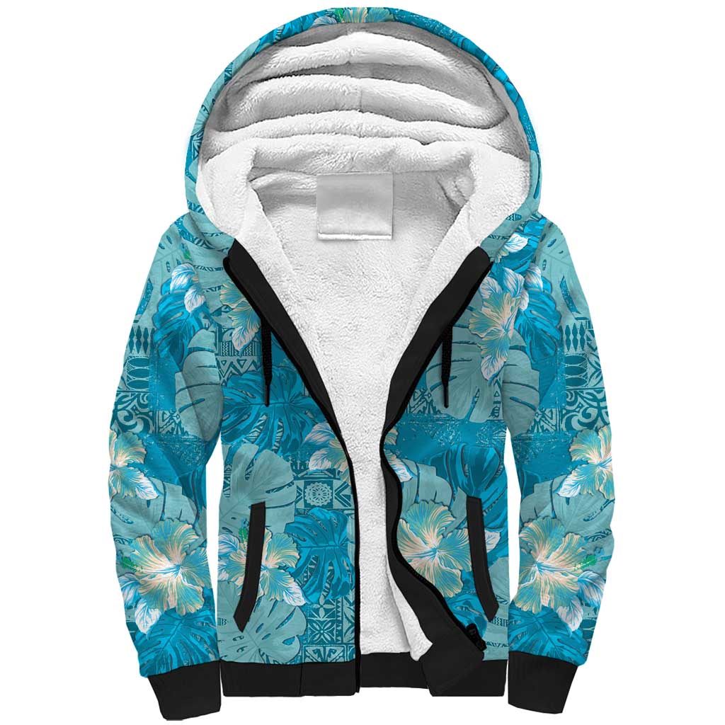 Hawaii Sherpa Hoodie Teal Polynesian Monstera Patterns DT05 Unisex Teal - Polynesian Pride