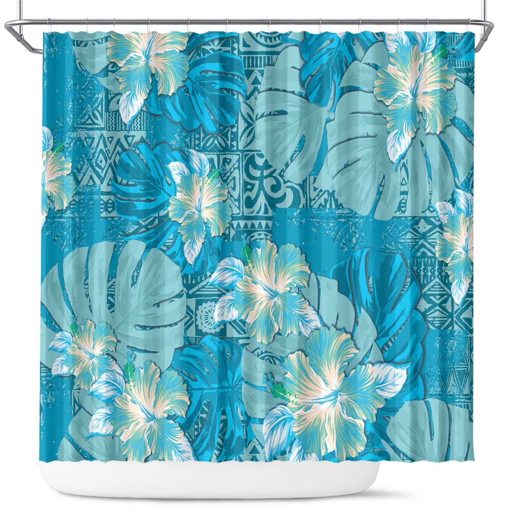 Hawaii Shower Curtain Teal Polynesian Monstera Patterns DT05 Teal - Polynesian Pride