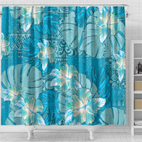 Hawaii Shower Curtain Teal Polynesian Monstera Patterns - Polynesian Pride