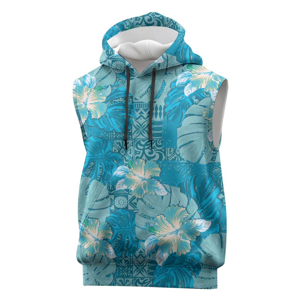 Hawaii Sleeveless Hoodie Teal Polynesian Monstera Patterns DT05 Teal - Polynesian Pride