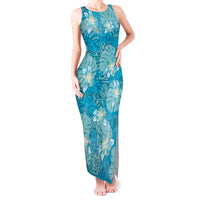 Hawaii Tank Maxi Dress Teal Polynesian Monstera Patterns - Polynesian Pride