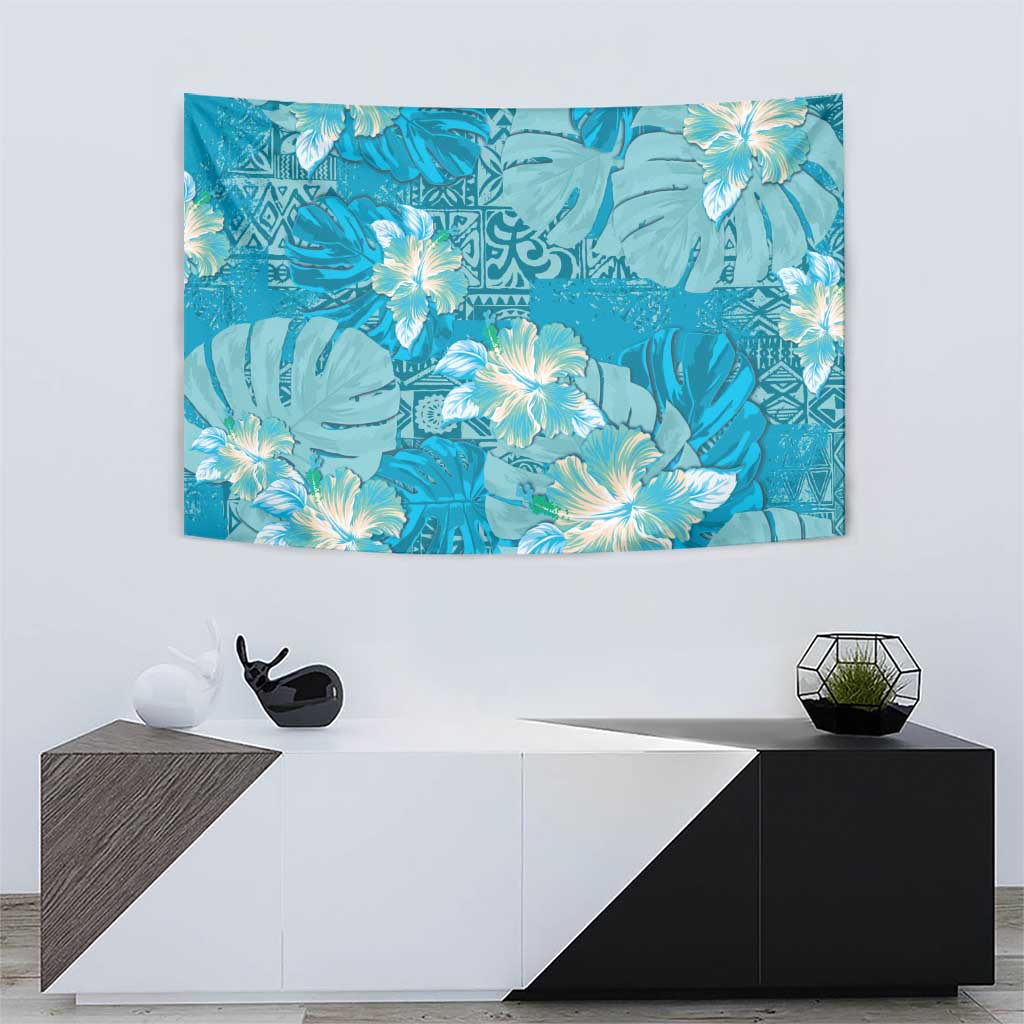Hawaii Tapestry Teal Polynesian Monstera Patterns - Polynesian Pride
