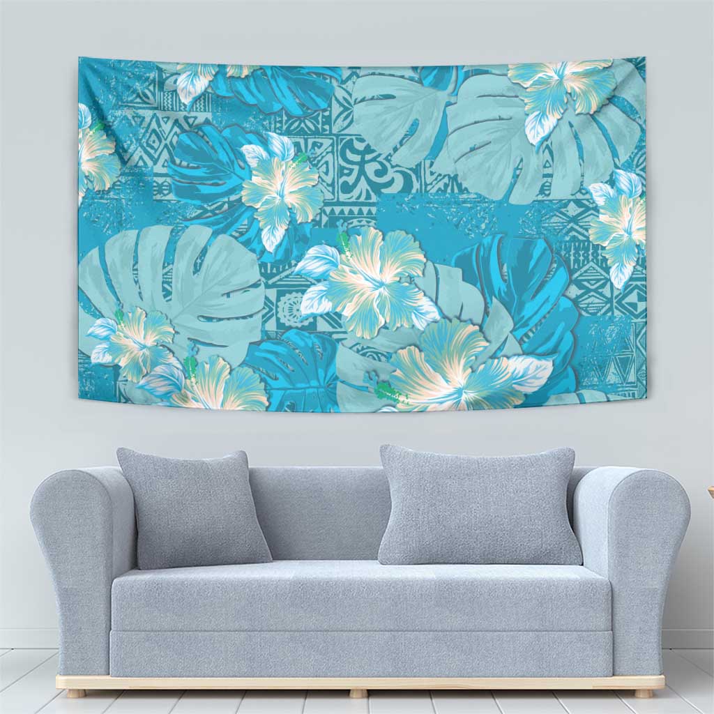 Hawaii Tapestry Teal Polynesian Monstera Patterns - Polynesian Pride