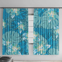 Hawaii Window Curtain Teal Polynesian Monstera Patterns - Polynesian Pride