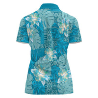 Hawaii Women Polo Shirt Teal Polynesian Monstera Patterns - Polynesian Pride