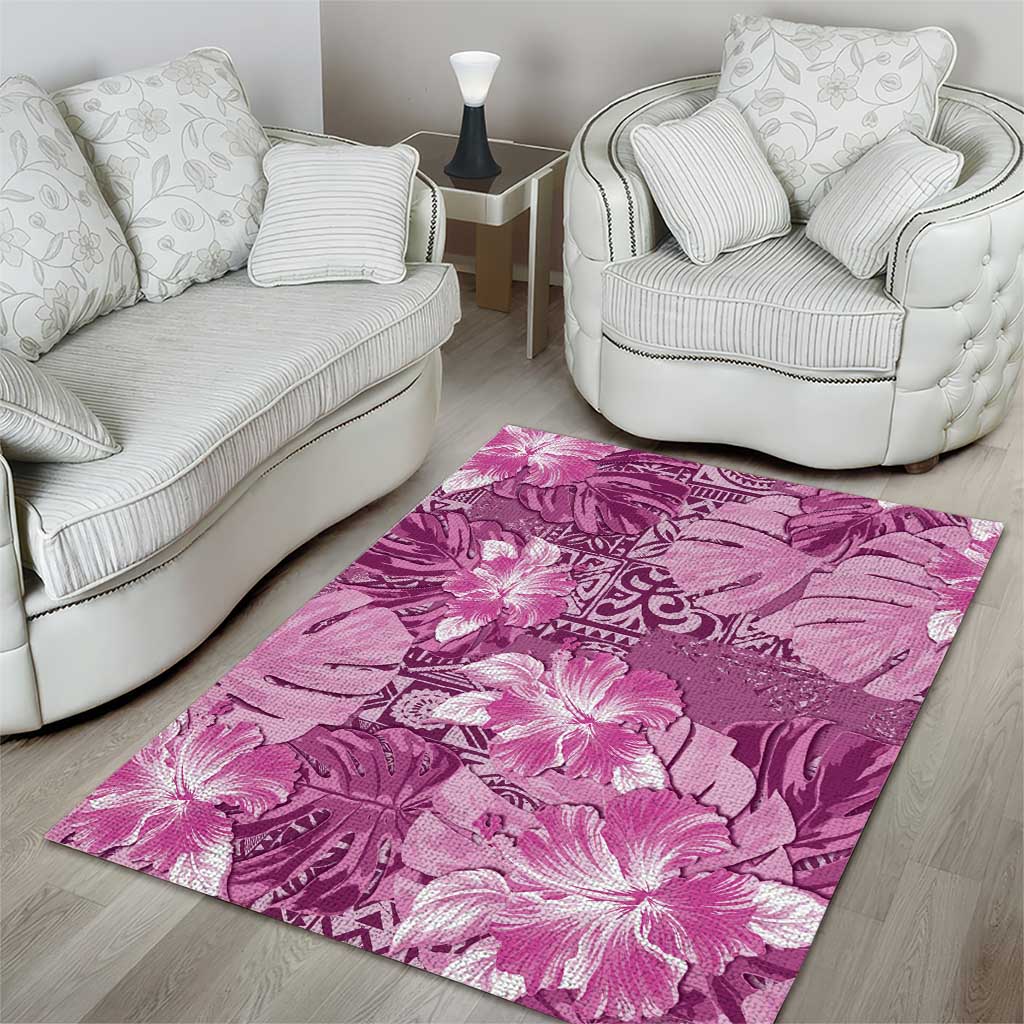 Hawaii Area Rug Magenta Polynesian Monstera Patterns - Polynesian Pride