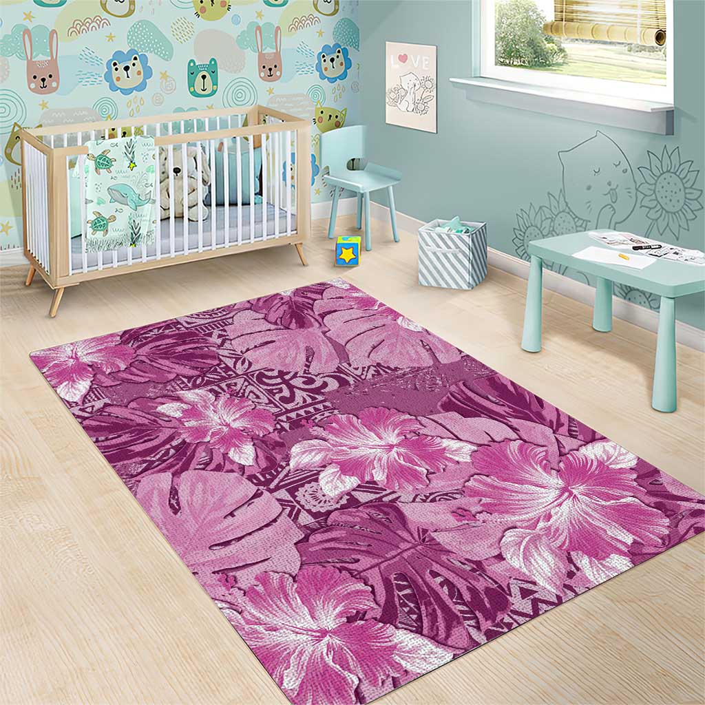 Hawaii Area Rug Magenta Polynesian Monstera Patterns - Polynesian Pride