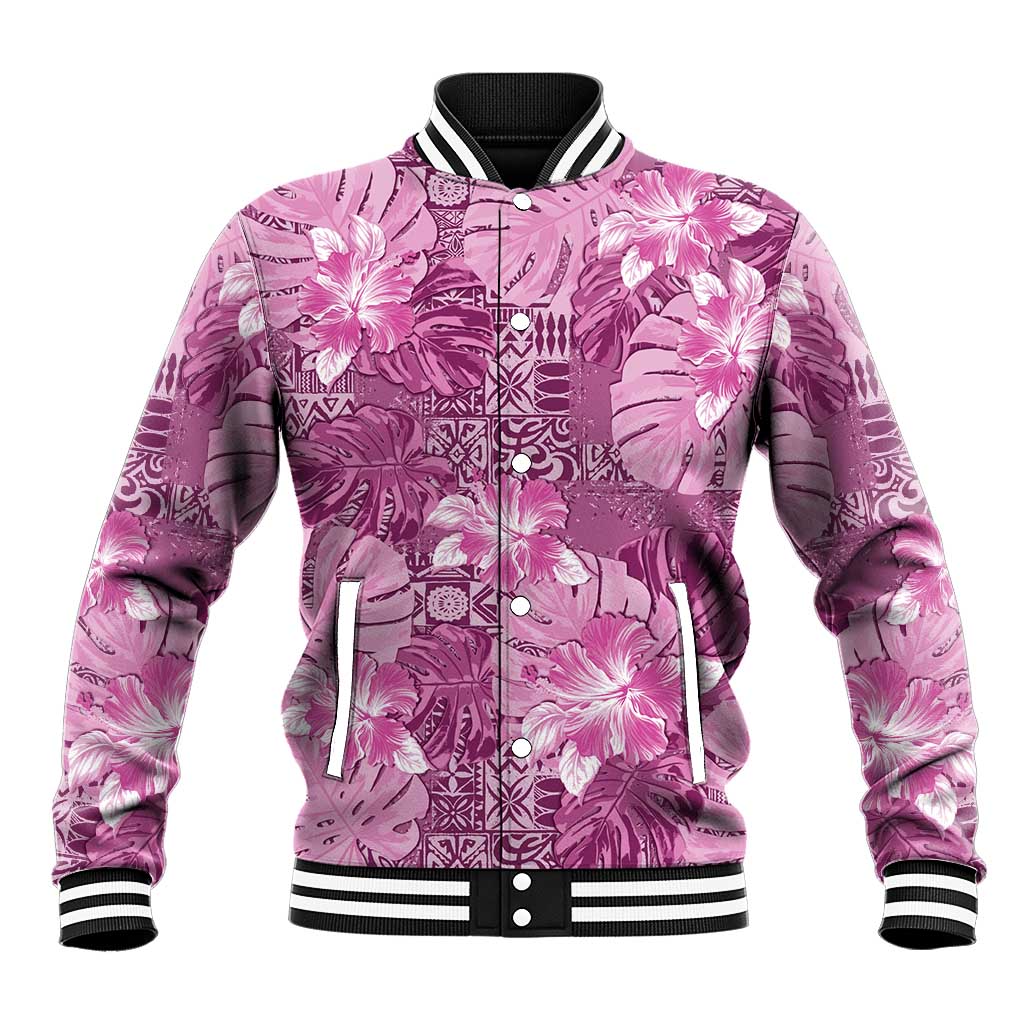 Hawaii Baseball Jacket Magenta Polynesian Monstera Patterns - Polynesian Pride