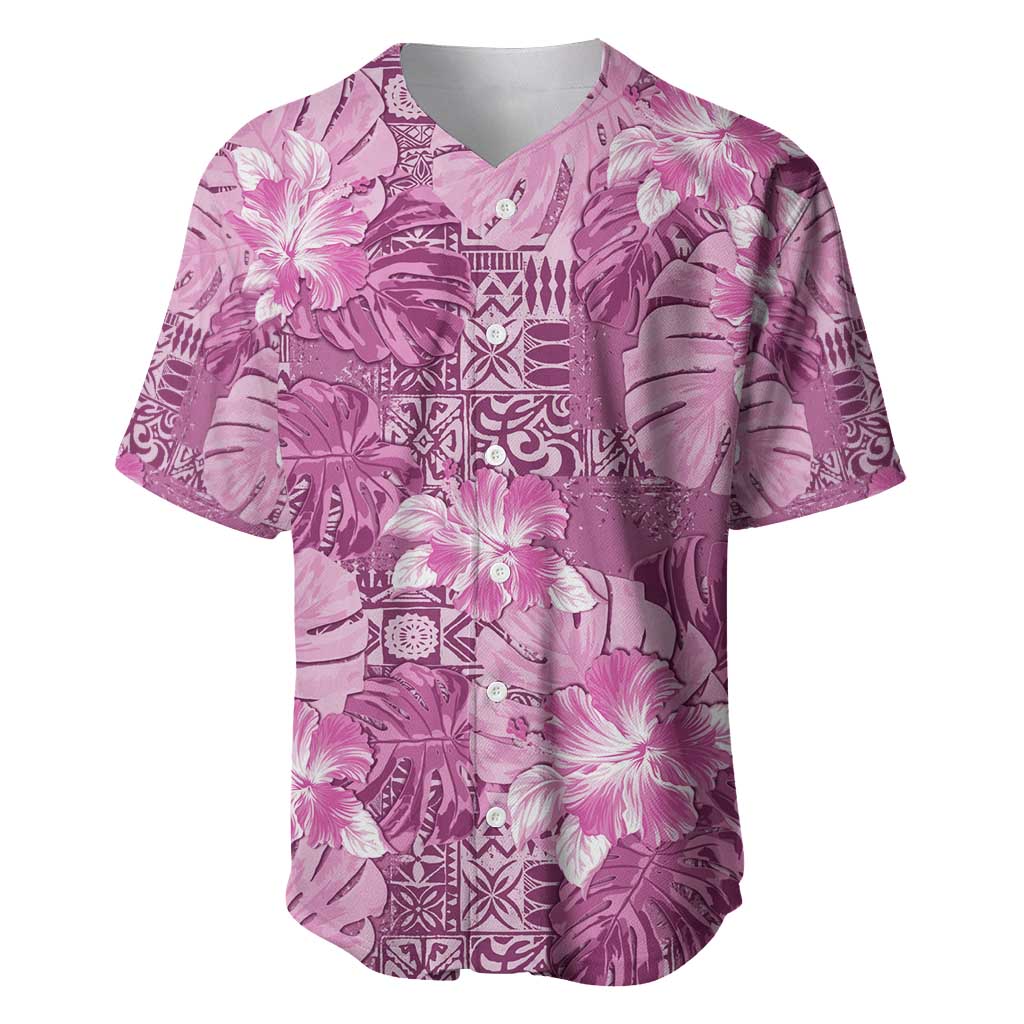 Hawaii Baseball Jersey Magenta Polynesian Monstera Patterns - Polynesian Pride