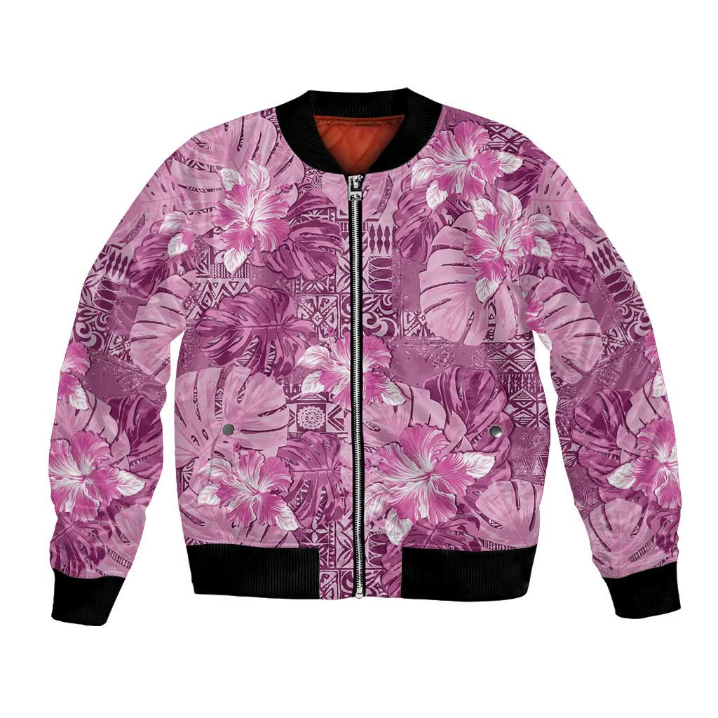 Hawaii Bomber Jacket Magenta Polynesian Monstera Patterns - Polynesian Pride