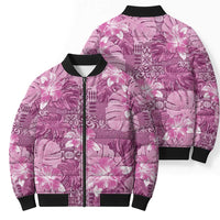 Hawaii Bomber Puffer Jacket Magenta Polynesian Monstera Patterns - Polynesian Pride