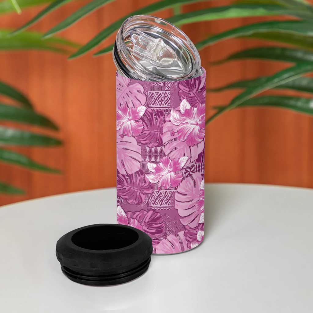 Hawaii 4 in 1 Can Cooler Tumbler Magenta Polynesian Monstera Patterns - Polynesian Pride
