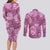 Hawaii Couples Matching Long Sleeve Bodycon Dress and Long Sleeve Button Shirt Magenta Polynesian Monstera Patterns - Polynesian Pride