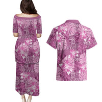 Hawaii Couples Matching Puletasi and Hawaiian Shirt Magenta Polynesian Monstera Patterns DT05 - Polynesian Pride