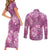 Hawaii Couples Matching Short Sleeve Bodycon Dress and Long Sleeve Button Shirt Magenta Polynesian Monstera Patterns - Polynesian Pride