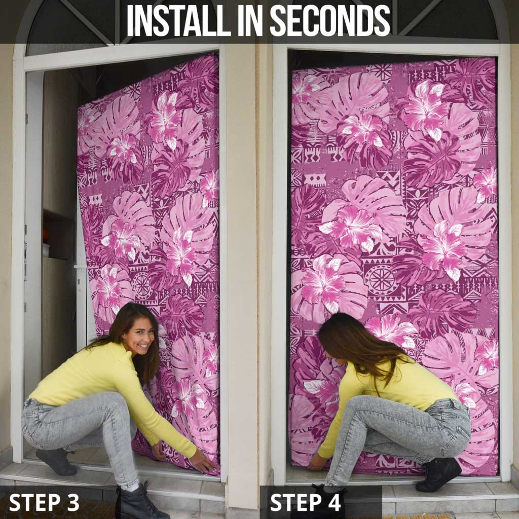 Hawaii Door Cover Magenta Polynesian Monstera Patterns - Polynesian Pride